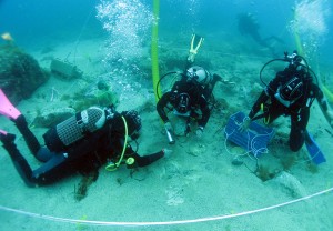 Marissa working underwater on the "Church Wreck" at Marzamemi, Sicily
