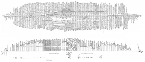 Fig. 5: Scaled site plans of Phoenix I (top) and stbd. side of Phoenix II (bottom). Both wrecks are similar in timber sizes and placements, and the overall lengths and beams are within just a couple of feet! (Top: G. Schwarz, 2012; Bottom: C. Kennedy, 2014).