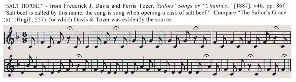 From: Frank, Stuart M. Jolly Sailors Bold: Ballads and Songs of the American Sailor. East Windsor, NJ, Cansco Music, 2010.