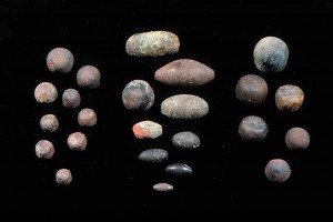 Most of the stone weights were either domed or sphendonoid (that is, shaped like an ancient sling bullet). (Photo: INA) Slide# CG627.
