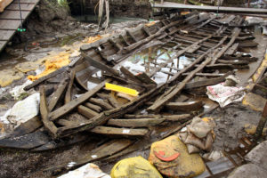 Seventh-century shipwreck YK 11 prior to dismantling. (Photo: INA)  REF4813
