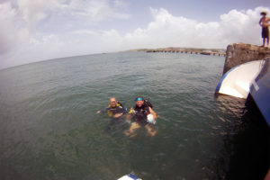Dr. Batchvarov and Jason Paterniti MN’10 preparing to dive in Scarborough Harbour. 2012 REF5037