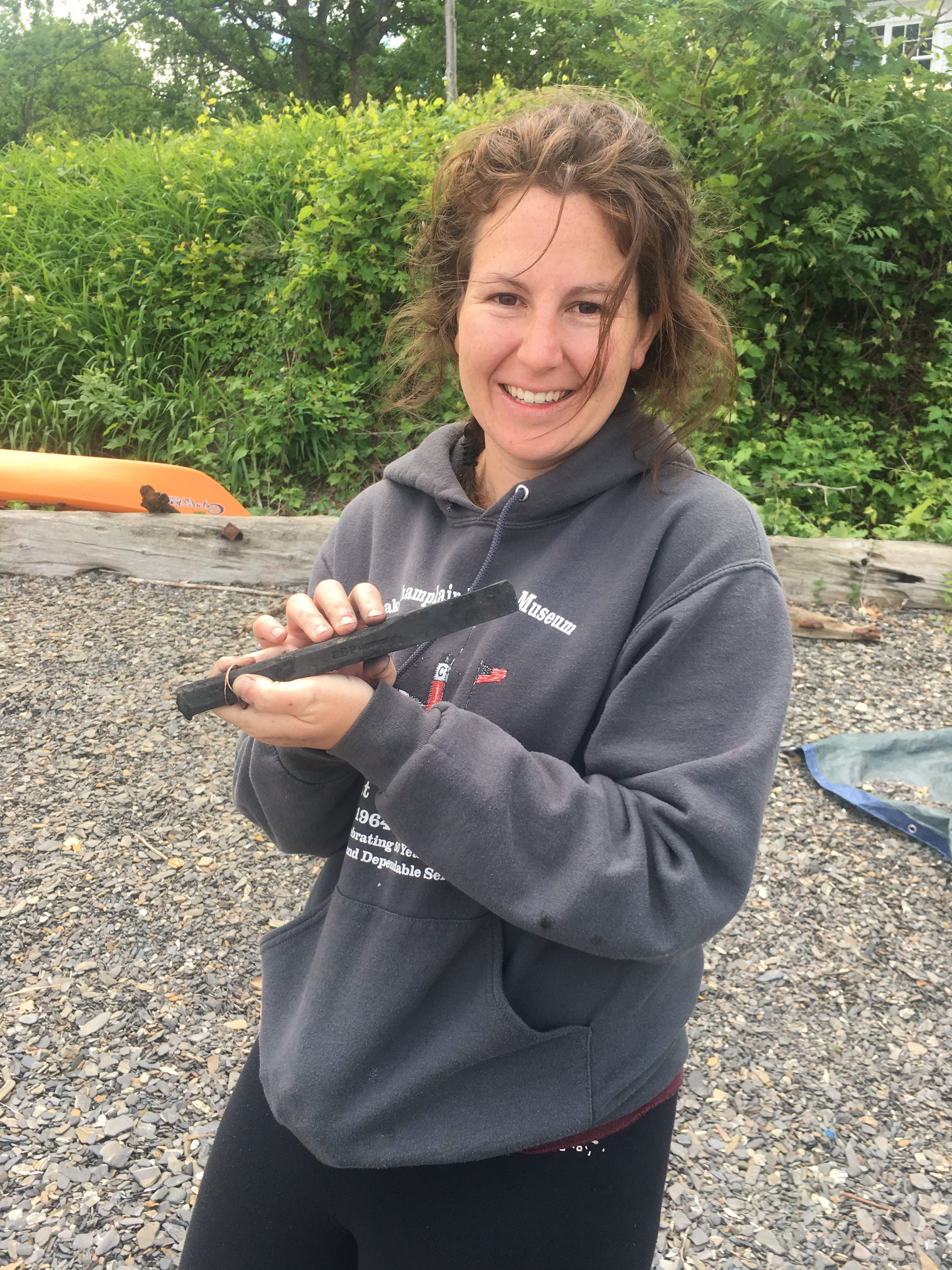 Project Co-Director Carolyn Kennedy with the engraved chisel.